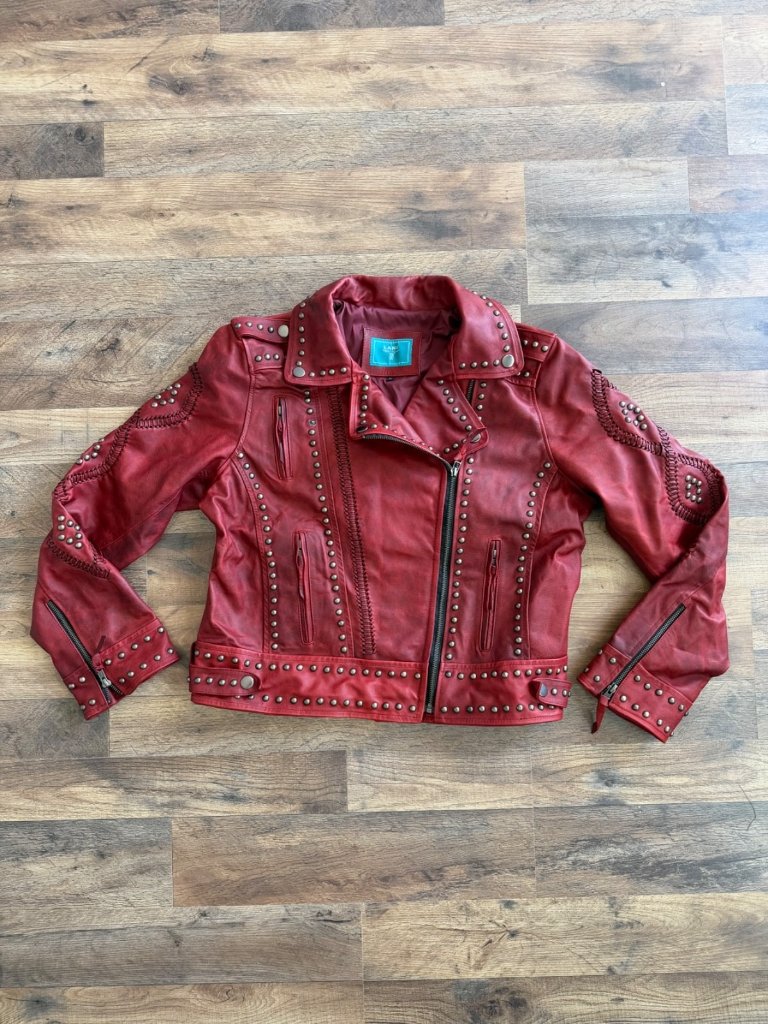 Lane Boots Cossette Red Leather Jacket Western Cowgirl Biker Bomber Coat Size Xl